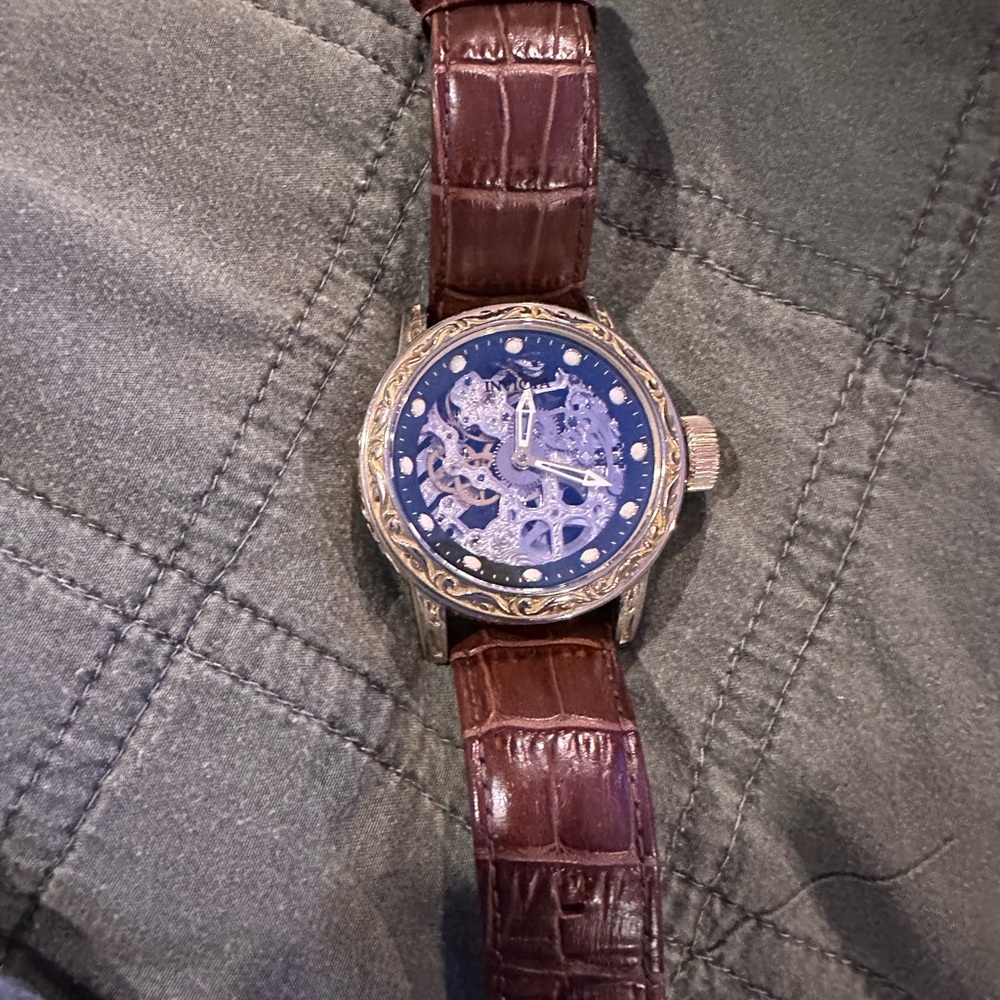 Brown Leather Strap Skeleton Watch